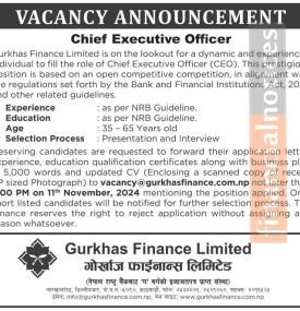 Gurkhas Finance Limited Announces CEO Vacancy