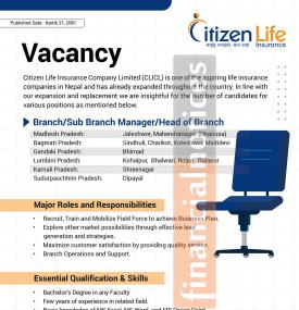 Citizen Life Insurance Announces Job Openings Across Nepal