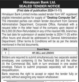 Sealed Tender Notice
