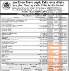 साना किसान विकास लघुवित्तको खुद नाफा ३२ करोड १८ लाख रुपैयाँ - Q1 Report -