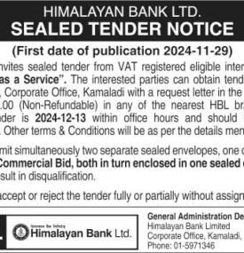 Sealed Tender Notice