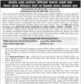 एक्सल डेभलपमेन्टको स्वामित्वमा रहेको युनाइटेड अजोड इन्सुरेन्सको सेयर लिलामी बिक्री खुला सम्बन्धी सूच