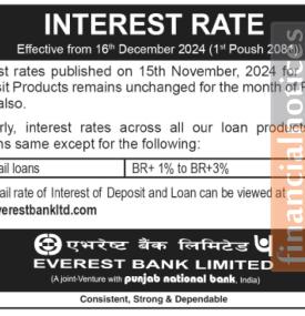 एभरेष्ट बैंकद्वारा पौष महिनाको लागि नयाँ ब्याजदर सार्वजनिक