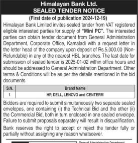 Sealed Tender Notice