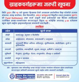 नेपाल बैंकका ग्राहकहरुलाई शाखा कार्यालय संचालनबारे जरुरी सूचना -