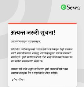 इ-सेवामा फेरी पनि प्राबिधिक समस्या, कम्पनीद्वारा नयाँ सूचना जारी