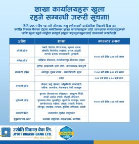 शाखा कार्यालयहरू खुला रहने सम्बन्धी जरुरी सूचना