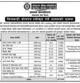 सिलबन्धी बोलपत्र स्वीकृत गर्ने आसयको सूचना 