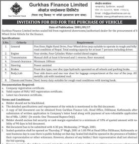 Invitation for Bid for the purchase of vehicle