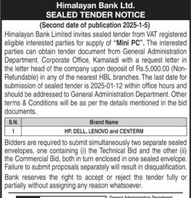 Sealed Tender Notice