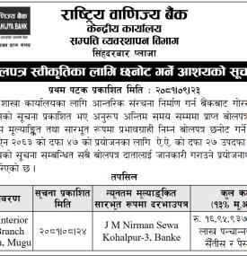 बोलपत्र स्वीकृतिका लागि छनोट गर्ने आशयको सूचना