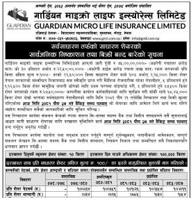 गार्डियन माइक्रो लाइफ इन्स्योरेन्सको आईपीओमा आवेदन दिने आज अन्तिम दिन बारे सूचना