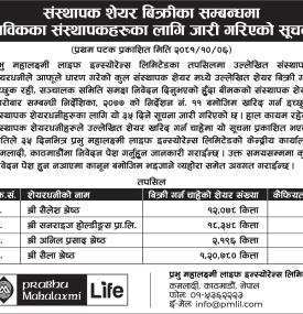 संस्थापक शेयर बिक्रीका लागि साविकका संस्थापकहरुका लागि जारी गरिएको सूचना