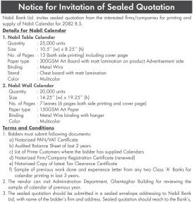 Notice for Invitation of Sealed Quotation