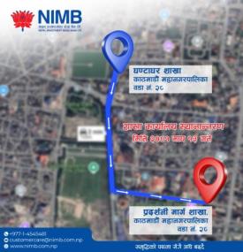 नेपाल इन्भेष्टमेण्ट मेगा बैंकको घण्टाघर शाखा स्थानान्तरण बारे सूचना