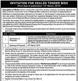 Invitation for Sealed Tender Bids