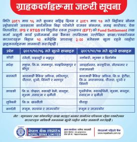 बैंकिङ सेवा सम्बन्धमा नेपाल बैंकका ग्राहकहरुलाई अत्यन्त जरुरी सूचना