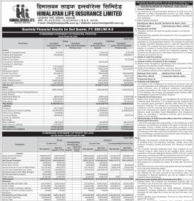 हिमालयन लाइफ इन्सुरेन्सको दोस्रो त्रैमासमा खुद नाफा ३७ करोड ६२ लाख रुपैयाँ