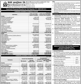 नेको इन्स्योरेन्सको दोस्रो त्रैमासको वित्तिय विवरण सार्वजनिक सम्बन्धी सूचना