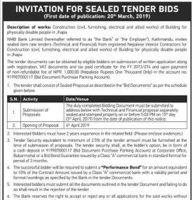 Invitation for Sealed Tender Bids