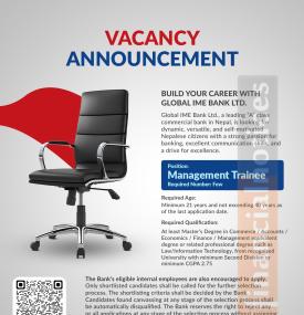 Global IME Bank Opens Vacancy for Management Trainee Positions