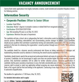 Sanima Bank Announces Vacancy for Information Security Officer