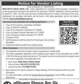 Notice for Vendor Listing