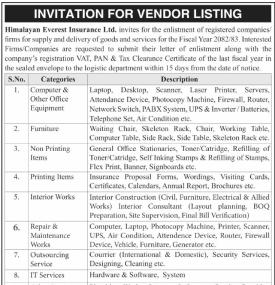 Invitation for Vendor Listing