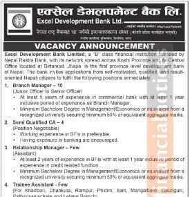 Excel Development Bank Announces Multiple Vacancies Across Koshi Province