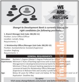 Shangri-la Development Bank Announces Job Openings for Key Positions
