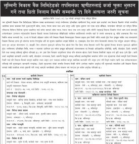 ऋणीहरुलाई कर्जा चुक्ता भुक्तान गर्ने तथा धितो लिलाम बिक्री सम्बन्धी २१ दिने सूचना