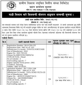 गाडी लिलाम बारे शिलबन्दी बोलपत्र आव्हानको सूचना