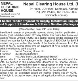 Re-Call of Sealed Tender Proposal for Supply