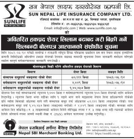 अवितरित हकप्रद शेयर लिलाम बढाबढ गरि बिक्री गर्ने शिलबन्दी बोलपत्र आव्हानको संसोधित सूचना
