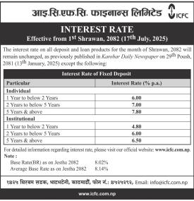  नयाँ ब्याजदर परिवर्तन सम्बन्धी सूचना