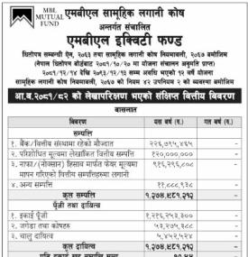 Machhapuchchhre Capital has published MBL Equity Fund's FY 2081/82 audited highlights
