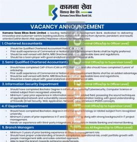 Banking Job  - कामना सेवा विकास बैंकमा ठूलो संख्यामा कर्मचारी आवश्यकता -