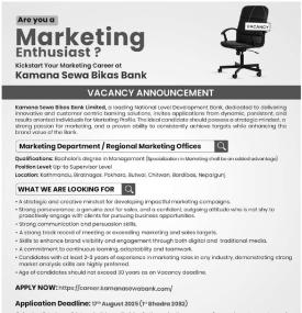 Kamana Sewa Bikas Bank Announces Vacancy for Marketing Enthusiasts Across Multiple Locations