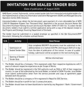 Invitation for Sealed Tender Bids