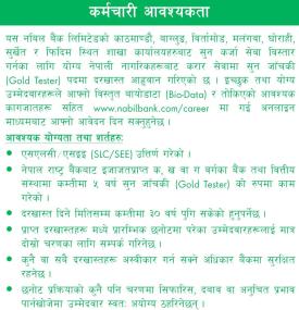 नबिल बैंकमा कर्मचारी आवश्यकता - Banking Job -