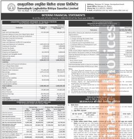 सामुदायिक लघुवित्तको चालु आर्थिक वर्षको चौथो त्रैमासमा खुद नाफा ३९ लाख ८८ हजार रुपैयाँ
