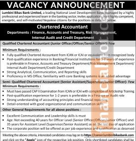 Lumbini Bikas Bank Calls Applications for Chartered Accountant Vacancies