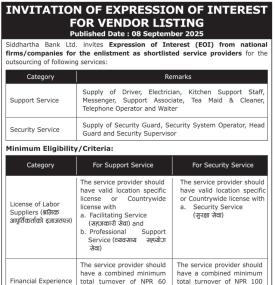 Invitation of Expression of Interest for Vendor Listing -