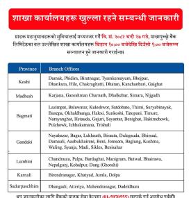 माछापुच्छ्रे बैंकको शाखा कार्यालयहरू खुल्ला रहने सम्बन्धी सूचना 
