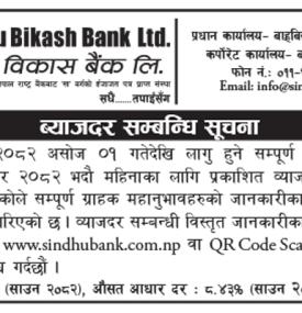 Sindhu Bikas Bank Maintains Previous Month’s Interest Rates -