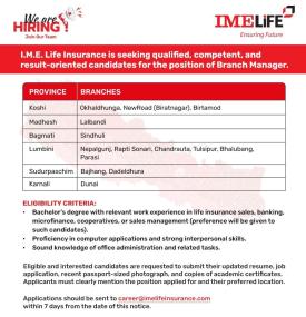 IME Life Insurance Hiring Branch Managers -