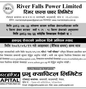 रिभर फल्स पावरको Right Share मा आवेदन दिने म्यादबारे सूचना