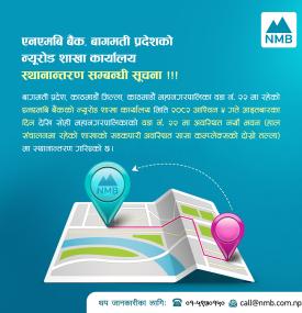 एनएमबि बैंकको न्यूरोड शाखा स्थानान्तरण सम्बन्धी सूचना -