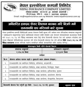 नेपाल इन्स्योरेन्सको अवितरित हकप्रद शेयर लिलाम  बिक्रीको समयावधि थप गरिएको सूचना -