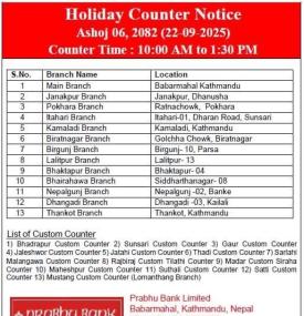 Holiday Counter Notice for Ashoj 06